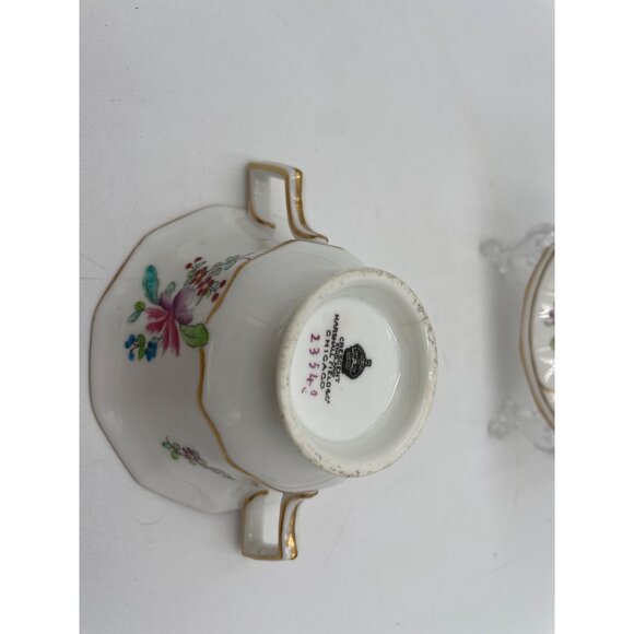 Crescent China Marshall Field & Co. Floral Two-Handled Cup Saucer Set Gold Trim - Picture 4 of 9